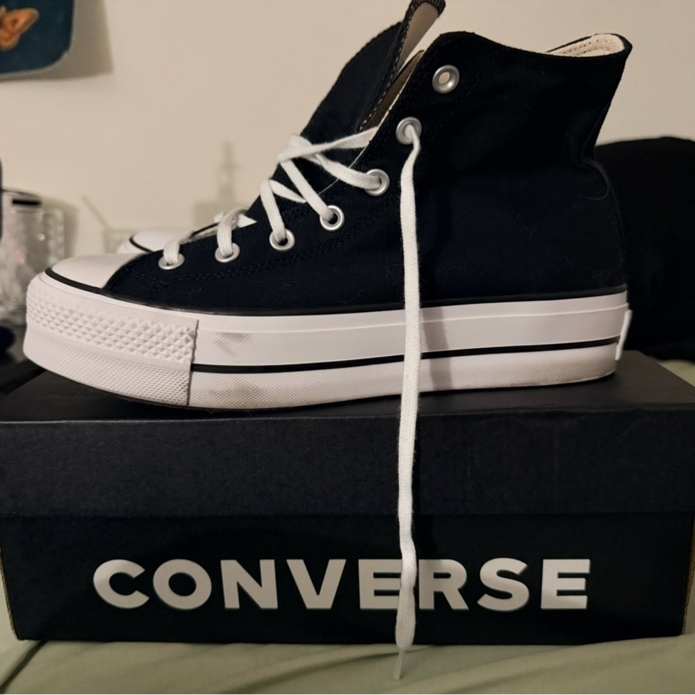 Converse Women's Black and White Platform Sneakers - Picture 1 of 4